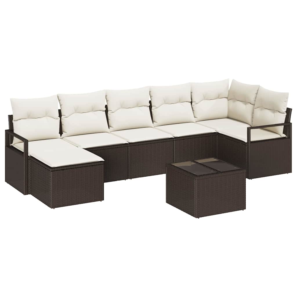 Garten-Sofa-Set mit Kissen mit Speicher 8 pcs Braun und Creme